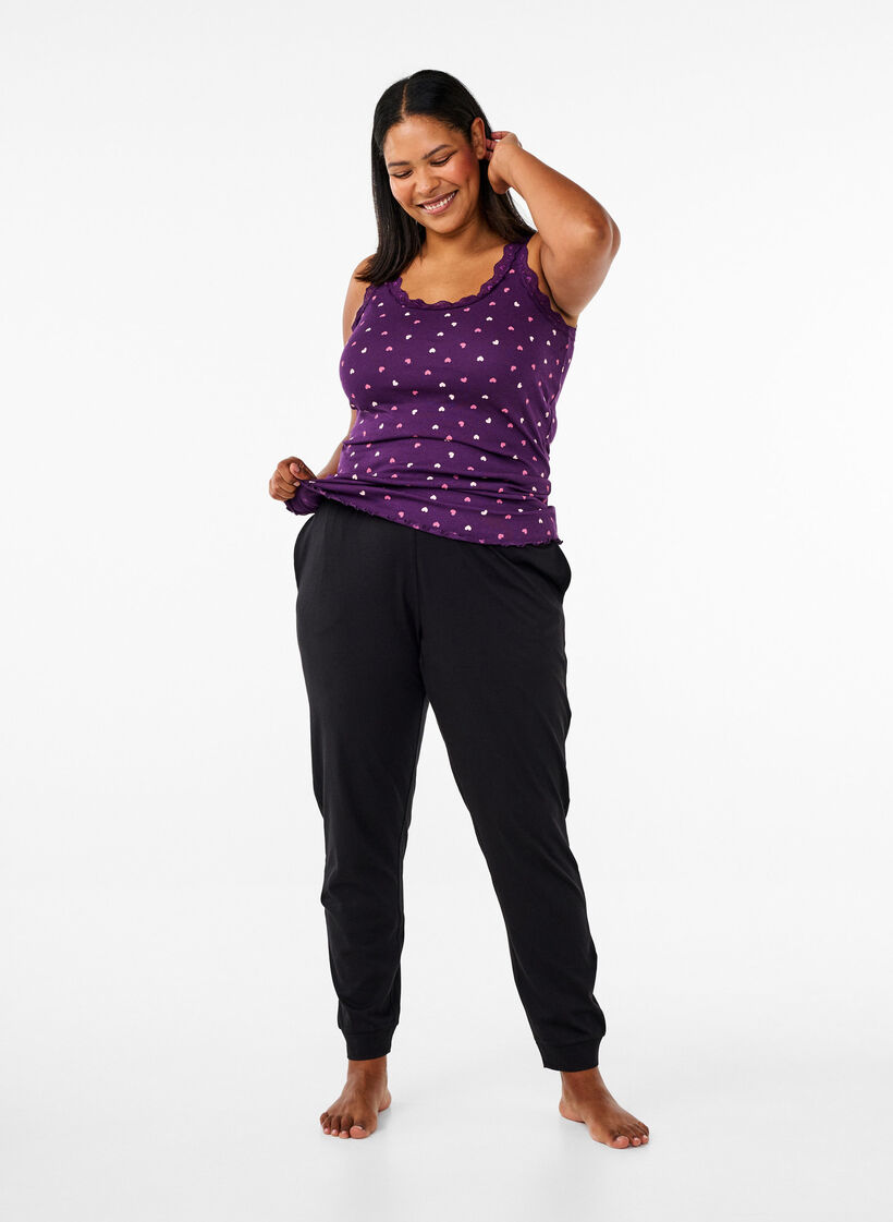 Topp med trykk og blondekant, Lilla, Model image number 1