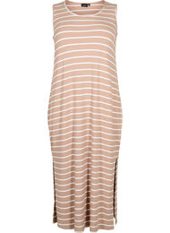 Ribbet kjole uten ermer av viskose, Natural W. Stripe