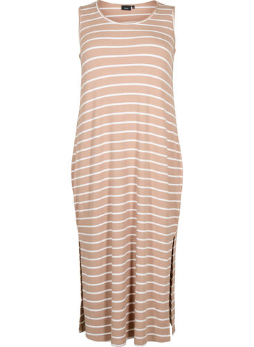 Ribbet kjole uten ermer av viskose, Natural W. Stripe, Packshot image number 0