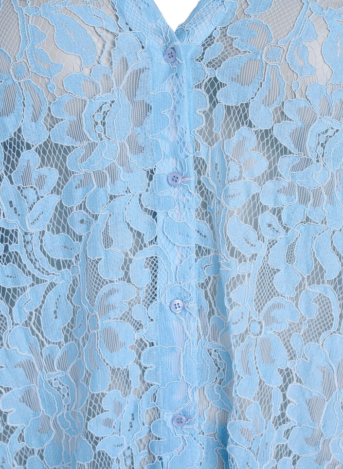 Kortermet bluse med blonder og V-hals, Bl&aring;, Packshot image number 2