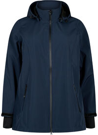 Kort softshelljakke med avtagbar hette, Blå Kort softshelljakke med avtagbar hette