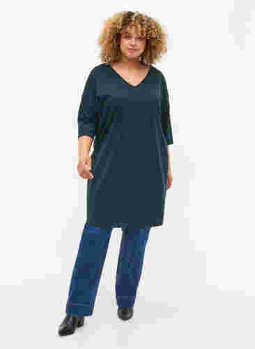 Melert kjole med 3/4-ermer og V-hals, Ponderosa Mel., Model image number 2