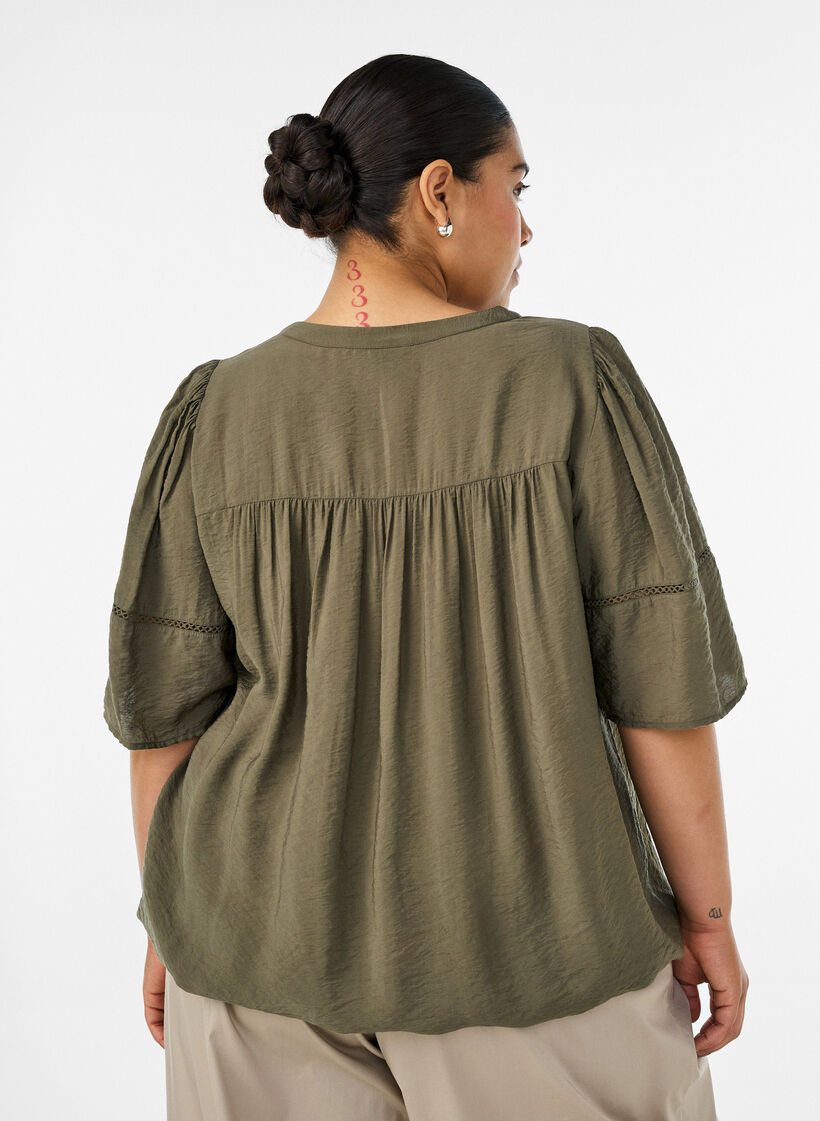 Viskosebluse med legg og ballongeffekt, Gr&oslash;nn, Model image number 2