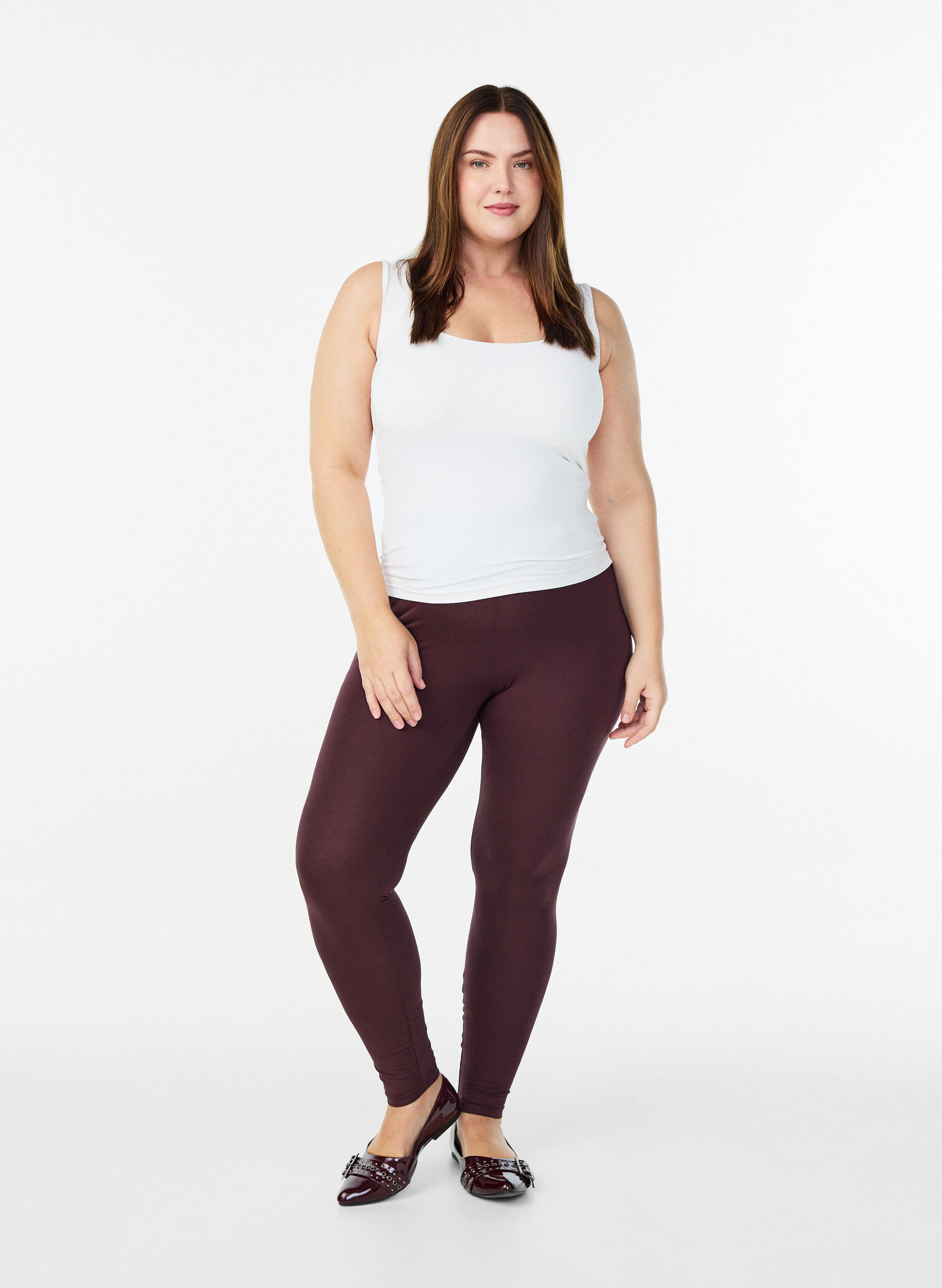 ZizziBasis leggings i viskose, M&oslash;rk Bordeaux, Model image number 1