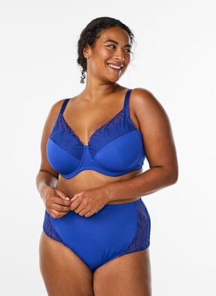 Zizzi BH med polstrede skåler og brodert mesh, Blå, Model image number 1