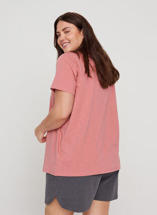 Kortermet pysjamasskjorte med trykk, Dusty Rose Mélange, Model image number 1
