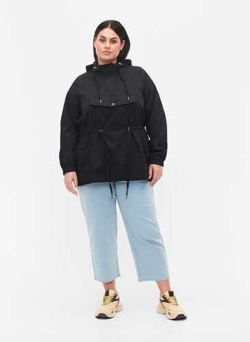 Anorakk med hette og lomme, Black, Model image number 3
