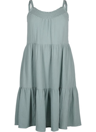 Ensfarget kjole i bomull med stropper, Chinois Green, Packshot image number 0