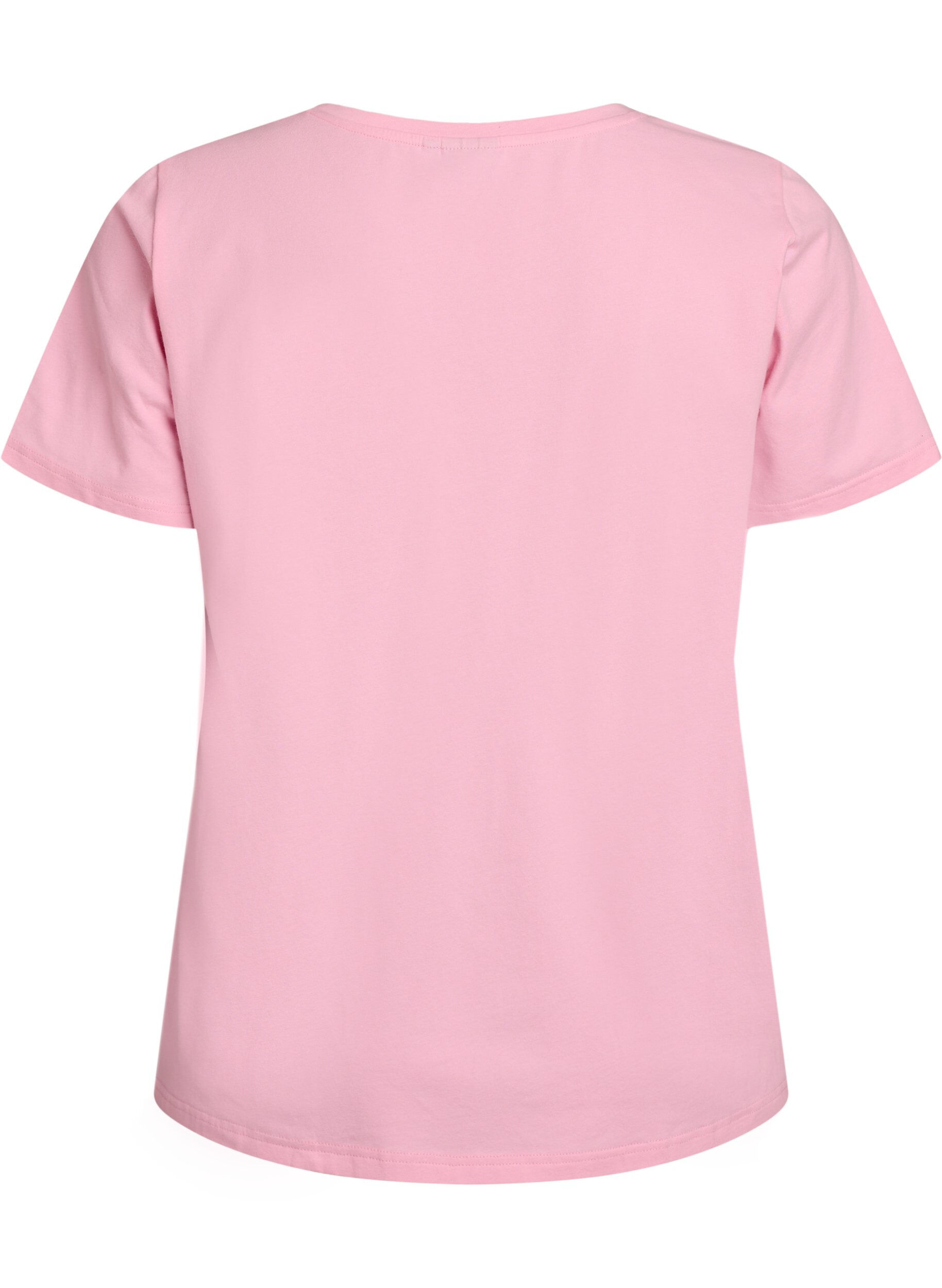 ZizziEnsfarget basis t-skjorte i bomull, Rosa, Packshot image number 1