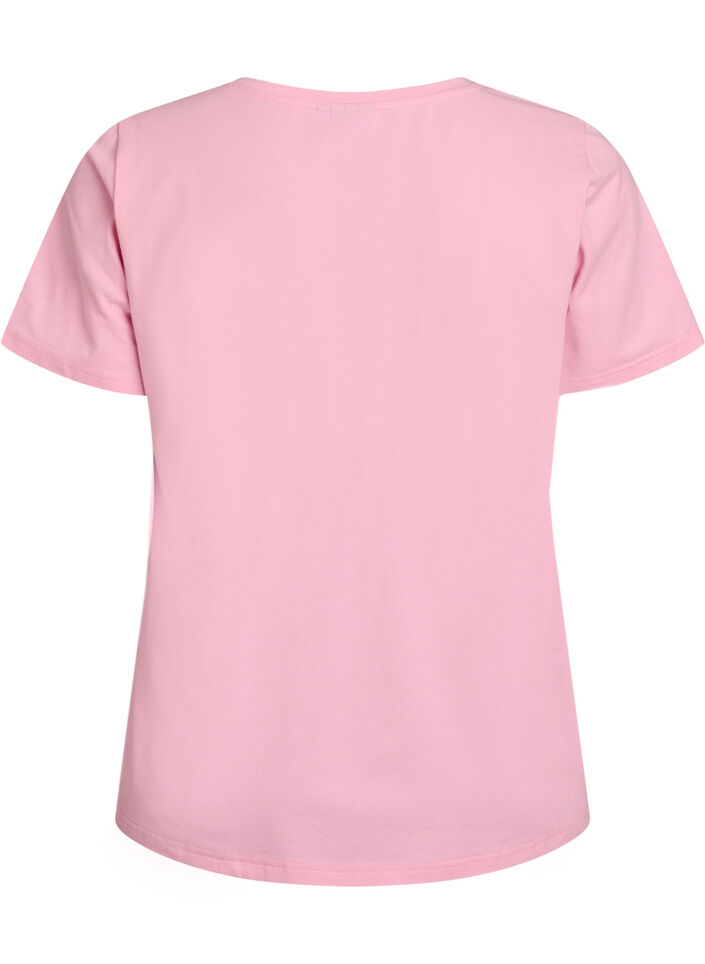 Ensfarget basis t-skjorte i bomull, Rosa, Packshot image number 1