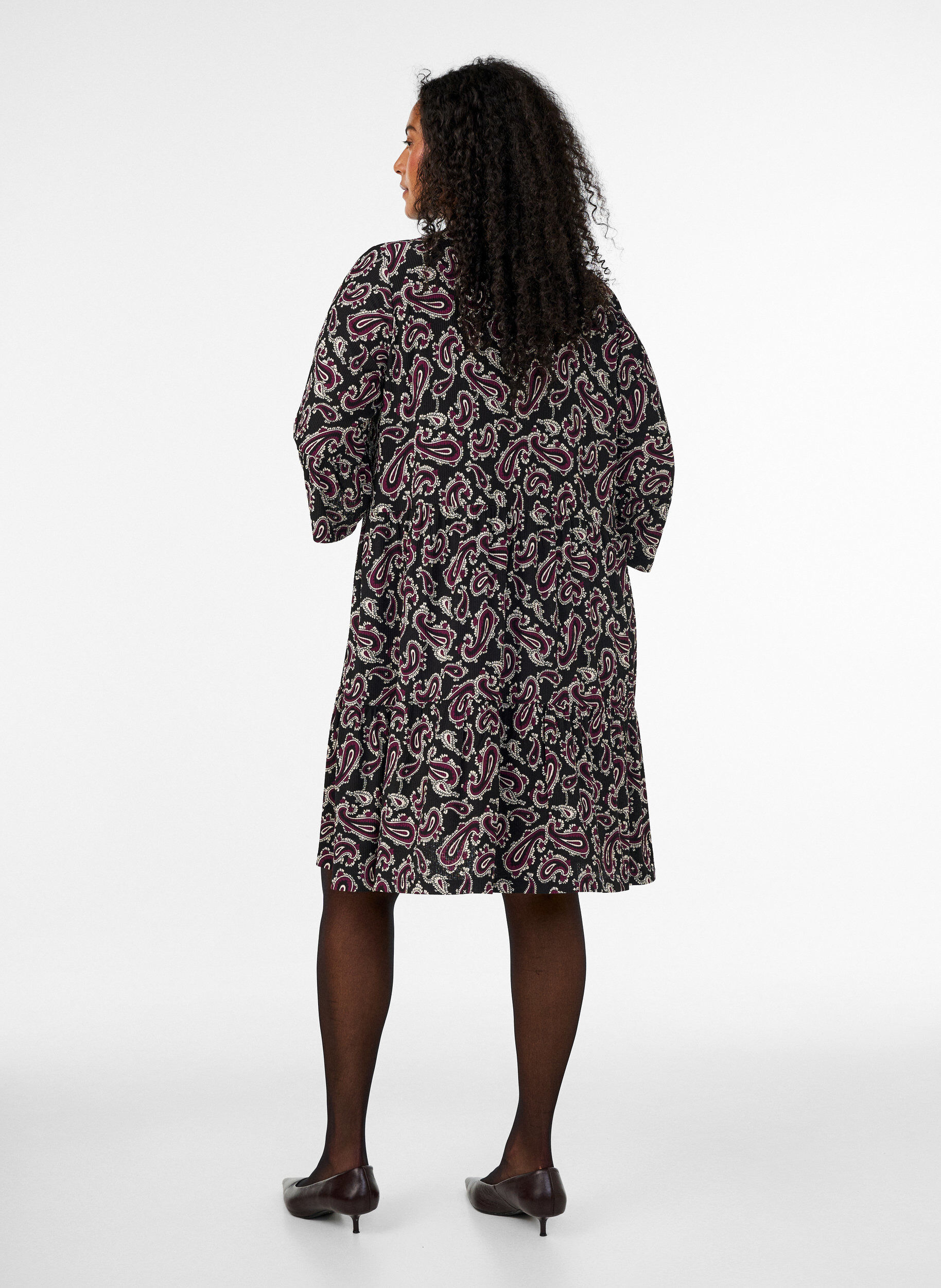ZizziKort A-linjet jerseykjole med heldekkende print, M&oslash;rk Bordeaux, Model image number 2