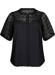 Skjortebluse med korte blondermer, Black