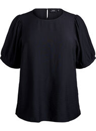 Viskose bluse med 1/2 ermer, Black