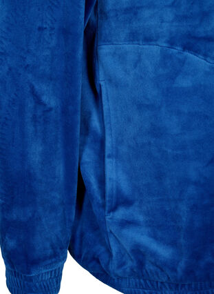 Velourcardigan med glidelås og hette, Monaco Blue, Packshot image number 3