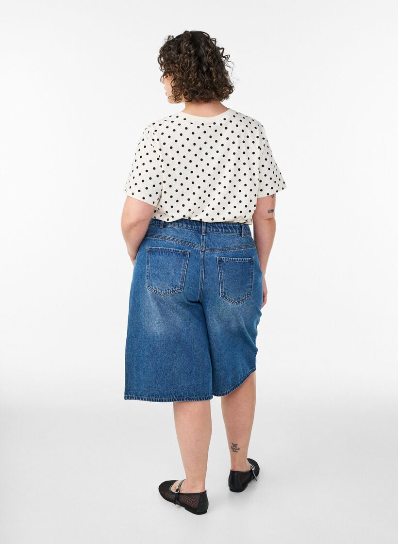 H&oslash;yt midjede denimshorts, Bl&aring;, Model image number 1