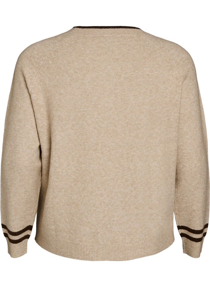 Genser med logo og kontraststriper, Beige, Packshot image number 1