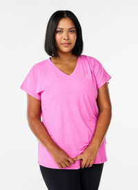 Løstsittende trenings-t-skjorte med V-hals, Rosa Løstsittende trenings-t-skjorte med V-hals, Rosa, Model