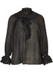 Viskosebluse med volanger og lange ermer, Svart, Packshot image number 0