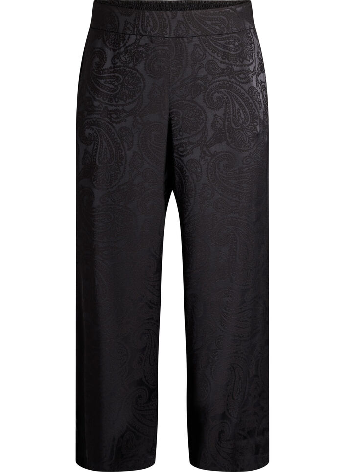 Loose fit bukser med paisleym&oslash;nster og h&oslash;y midje, Svart, Packshot image number 0