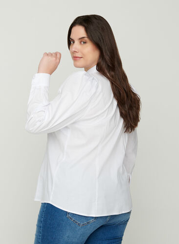 Bomullsskjorte med puffermer, Bright White, Model image number 1