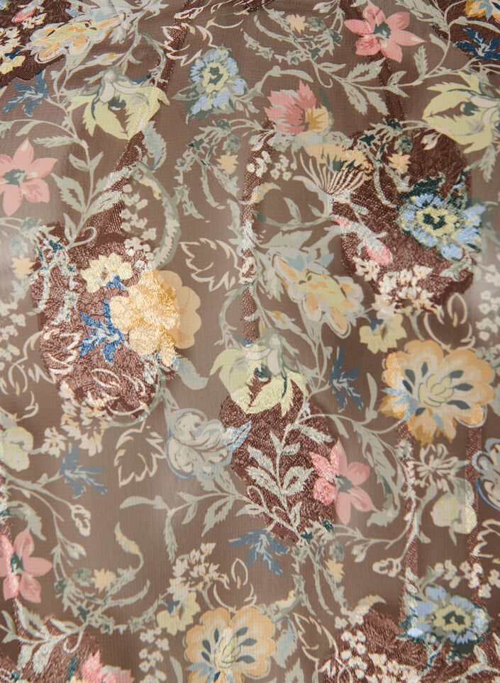Bluse med blomstertrykk og ballongermer, Brun, Packshot image number 2