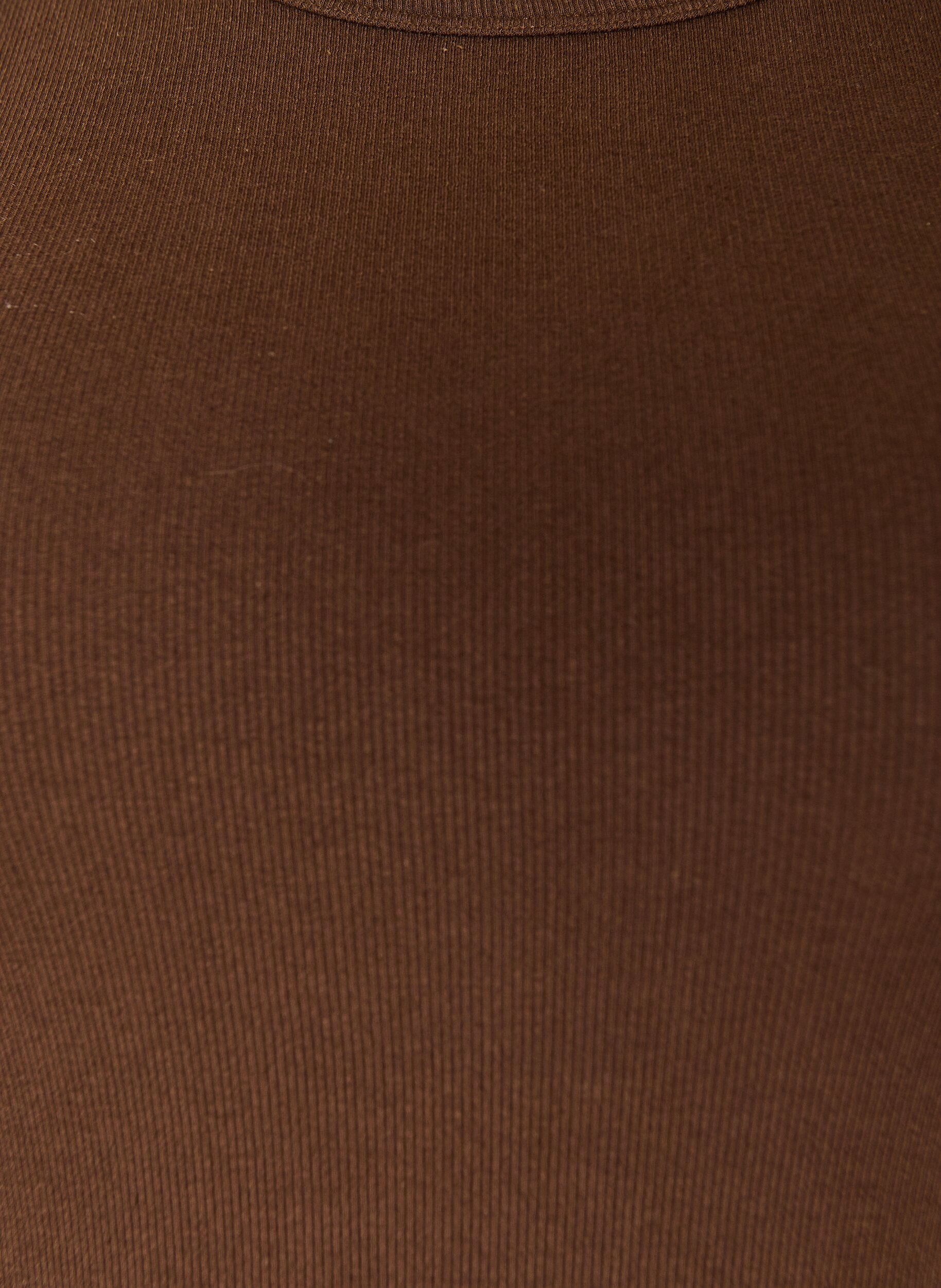 ZizziRibbet topp i bomull med h&oslash;y hals, Brun, Packshot image number 2