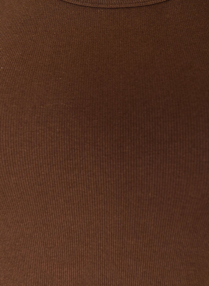 Ribbet topp i bomull med h&oslash;y hals, Brun, Packshot image number 2