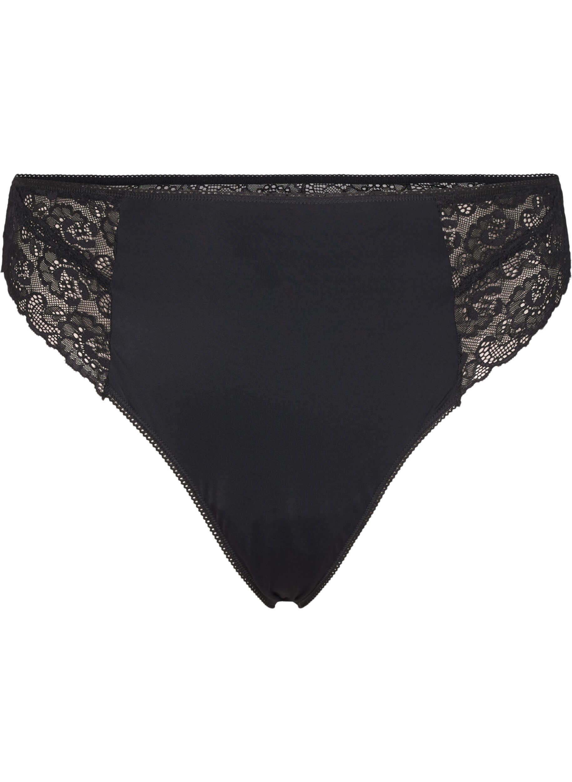 Zizzi Mikrofiber G-string med blonder, Black, Packshot image number 0