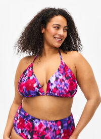 Trekantet bikini-BH med trykk, Pink Flower AOP, Model