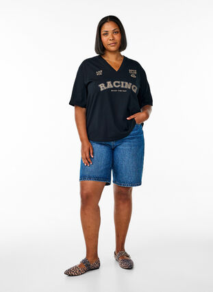 Zizzi Oversized T-skjorte med Racing-trykk, Svart, Model image number 1