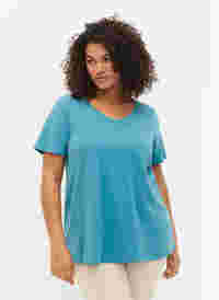 Ensfarget basis T-skjorte i bomull, Brittany Blue, Model