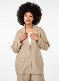 FLASH - Blazer med lommer og splitt, Beige FLASH - Blazer med lommer og splitt, Beige, Model