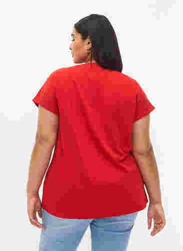 Kortermet T-skjorte i bomullsblanding, Tango Red, Model image number 1