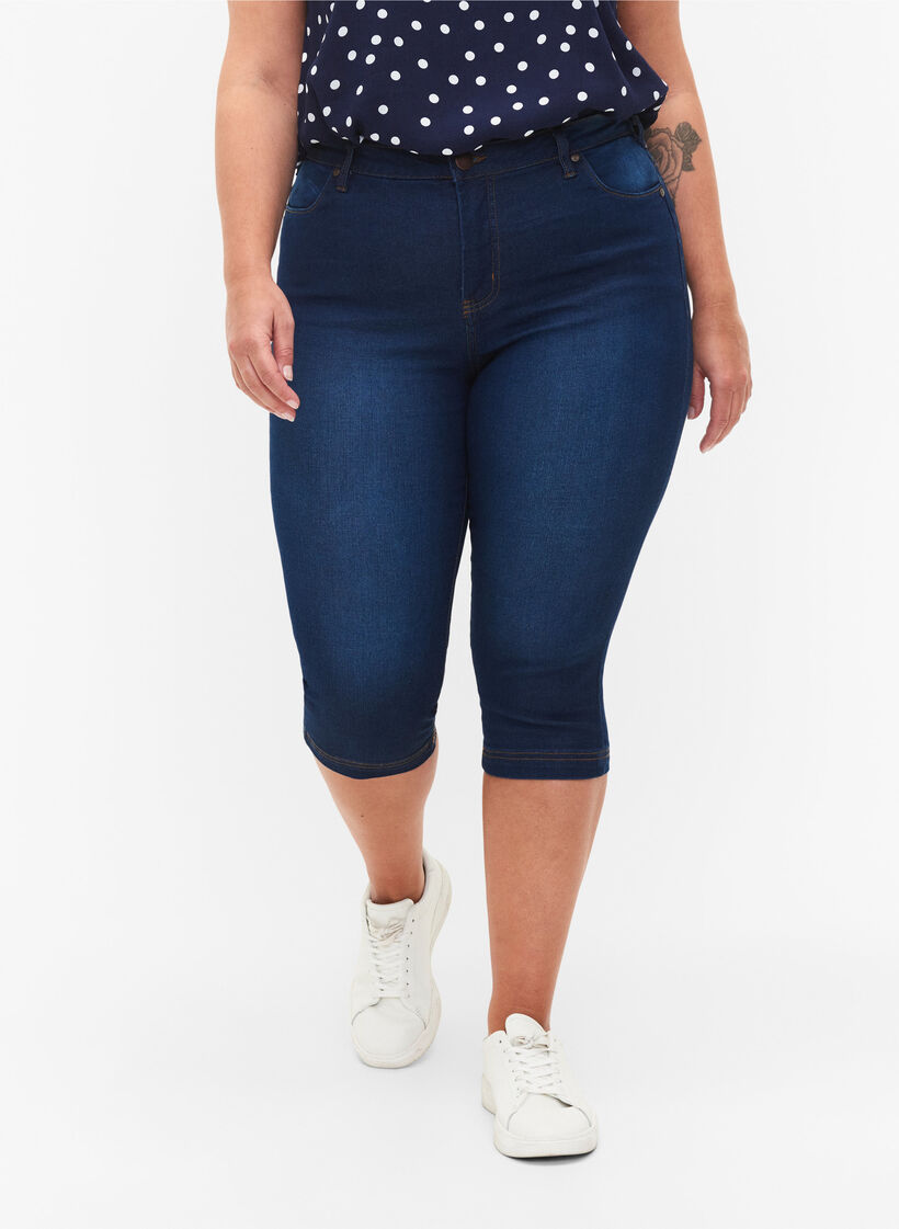Amy capribukser med høyt liv og super slim fit, Blue denim, Model