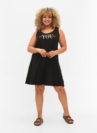Ermeløs kjole i bomull med A-form, Black W. YOU, Model image number 2