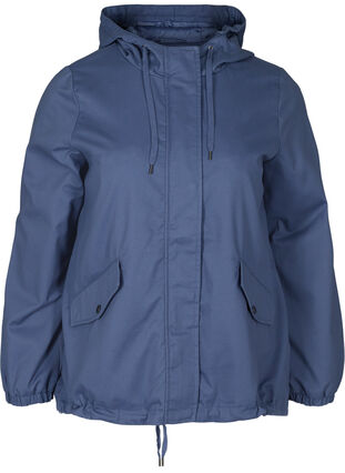 Kort jakke med hette og lommer, Blue Indigo, Packshot image number 0