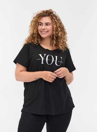 T-skjorte i organisk bomull med trykk, Black You, Model image number 0