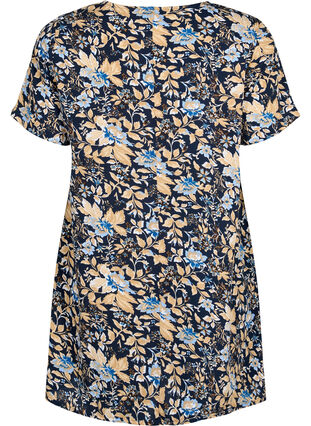 FLASH- tunika med V-hals og mønster, Brown Blue Flower, Packshot image number 1