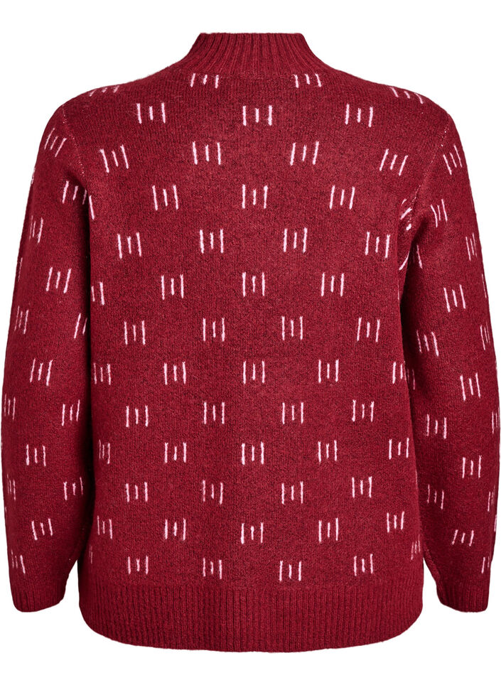 Mønstret strikket topp med høy hals, Mørk Bordeaux, Packshot image number 1