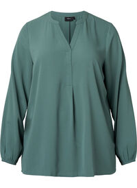 Ensfarget bluse med V-hals