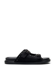 Wide fit - Slip-on sandaler med nagler, Black