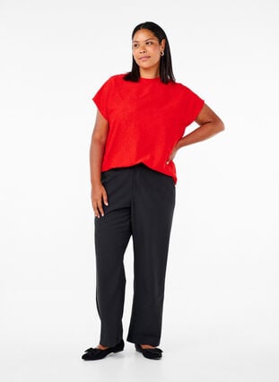 Zizzi Bluse med korte ermer og blomsterbroderi, Flame Scarlet, Model image number 2