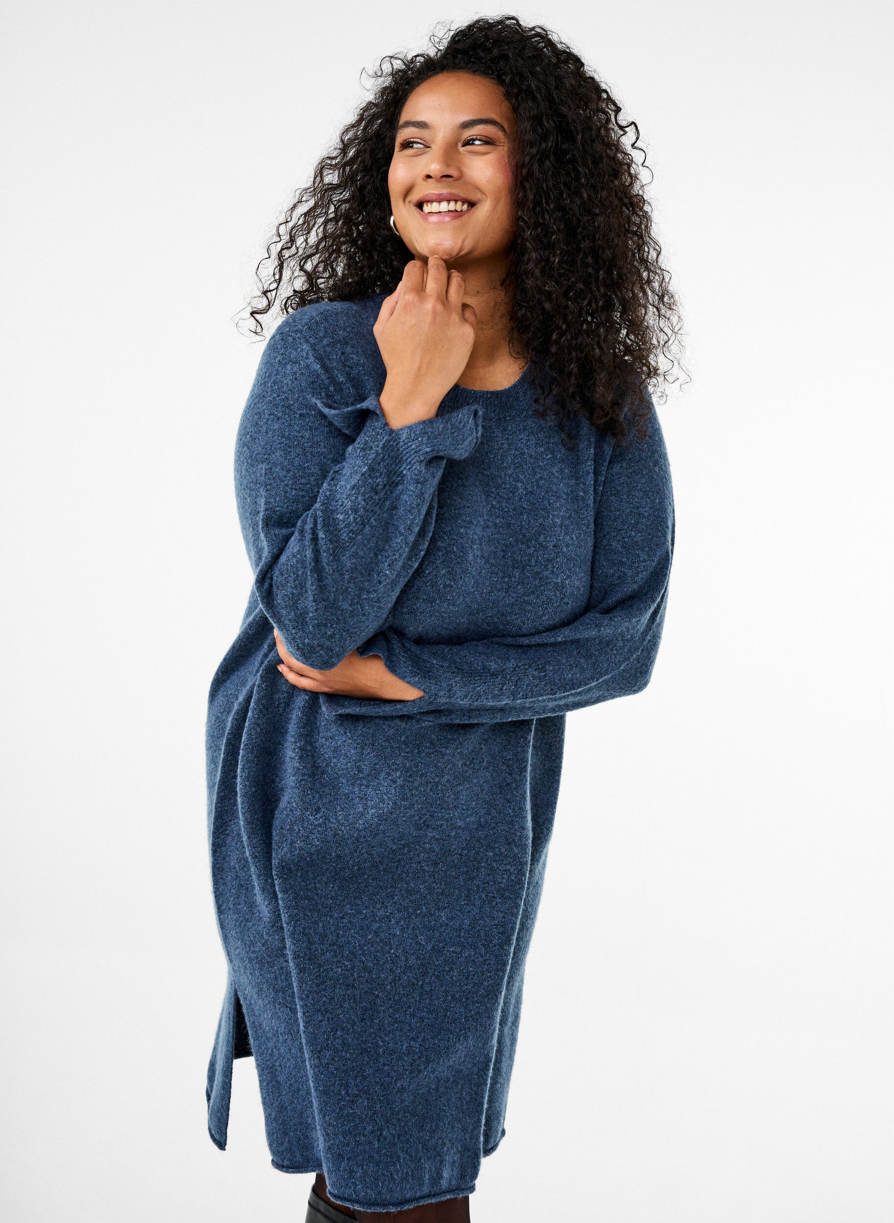 Zizzi Strikket kjole med splitter, Bering Sea Mel., Image image number 0