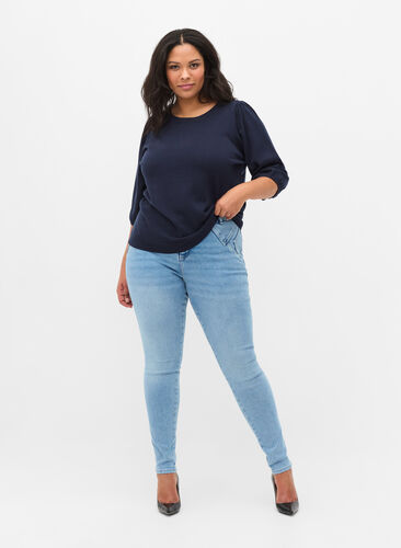 Strikkegenser med 3/4-ermer, Navy Blazer, Model image number 2