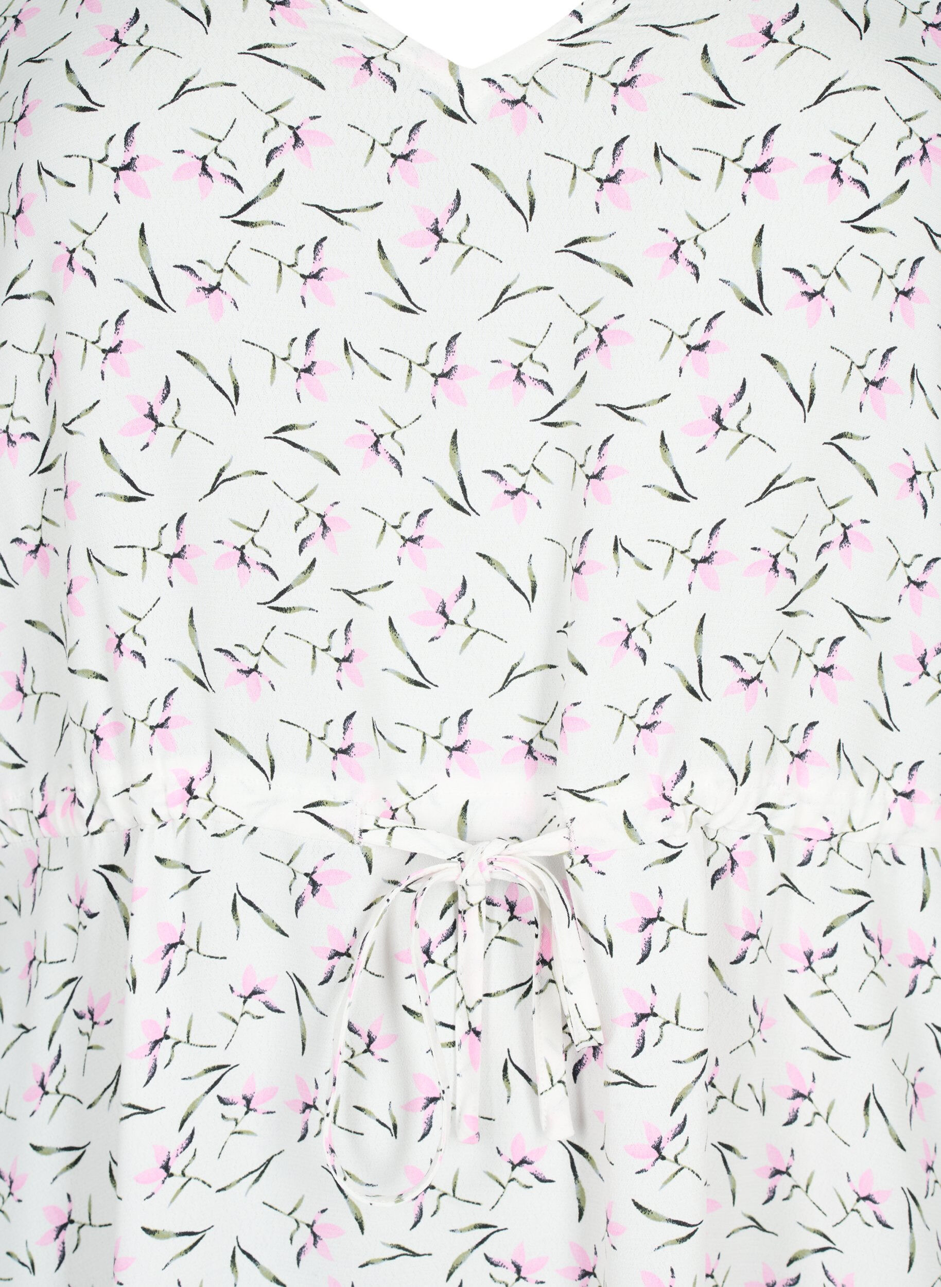 ZizziKjole med 1/2 ermer og blomsterm&oslash;nster av viskose, White Purple Flower, Packshot image number 2