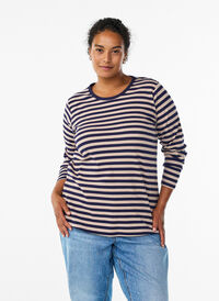 Stripete bluse med lange ermer, Beige Stripete bluse med lange ermer, Beige, Model