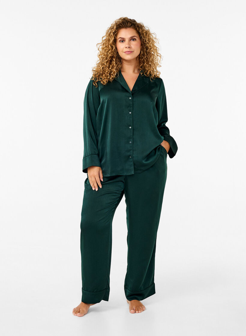 Pyjamasbukse i sateng med elastisk linning, Scarab, Model image number 0