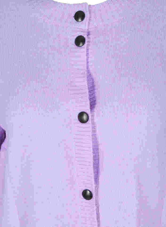 Kort strikket cardigan med kontrastfargede knapper, Purple Rose Mel., Packshot image number 2