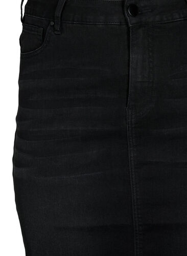 Midiskjørt i denim med en splitt foran, Black, Packshot image number 2