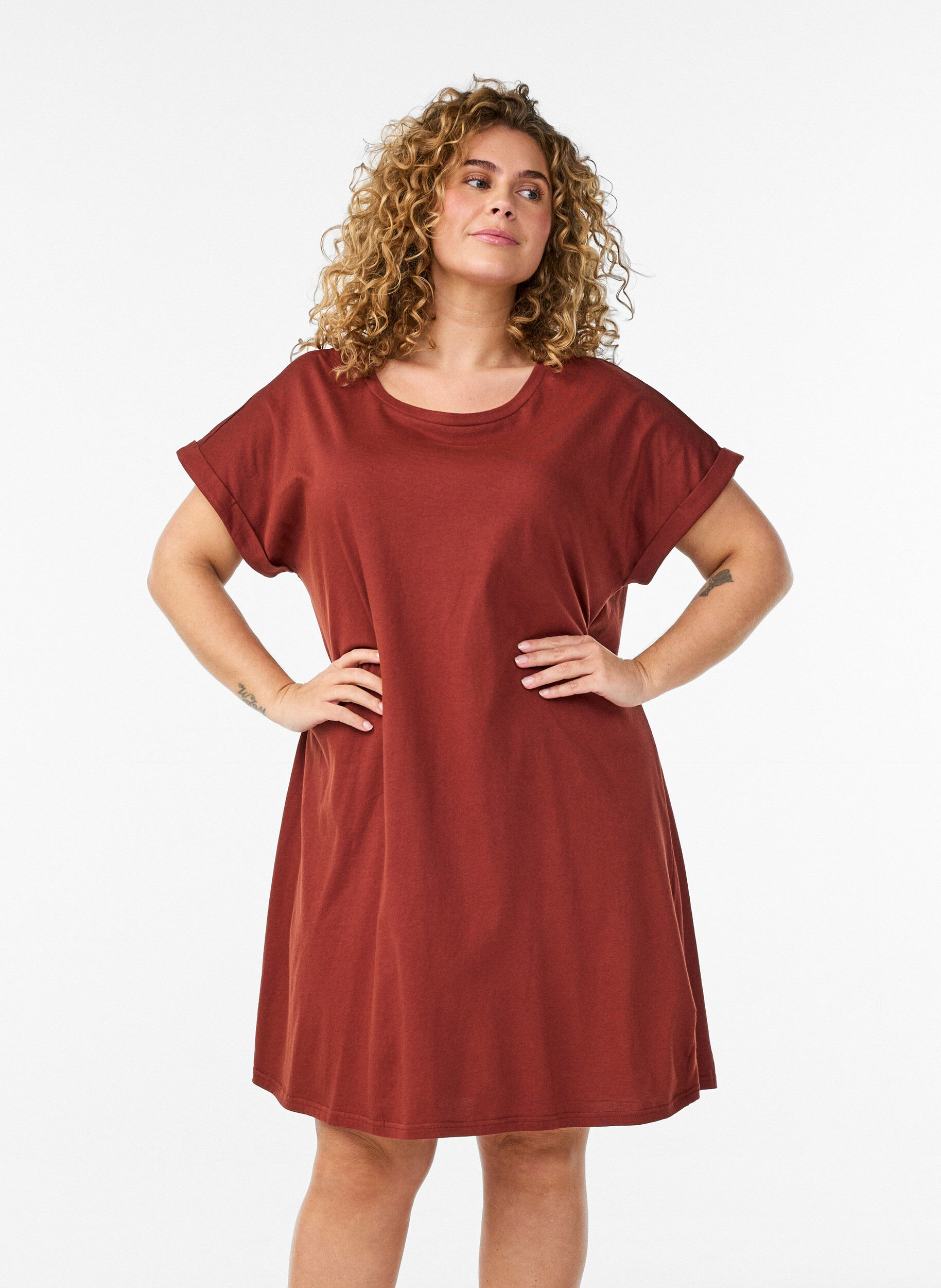 2-pakk T-skjortekjole med korte ermer, Orange, Model